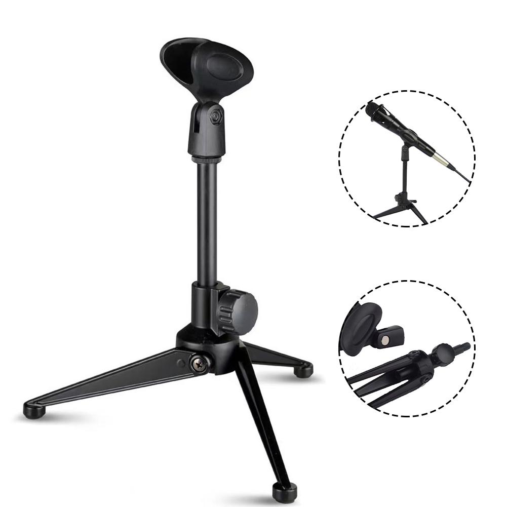 Adjustable Microphone Stand Desktop Tripod Table Stand Clip Holder Bracket Desktop Triangular Microphone Stand