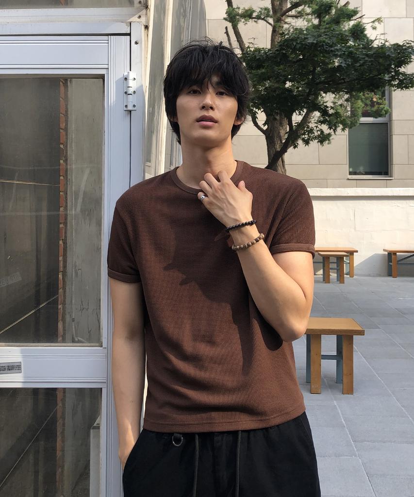 Dei Semi-Crop Round Waffle Short Sleeve T-Shirt_4 Color