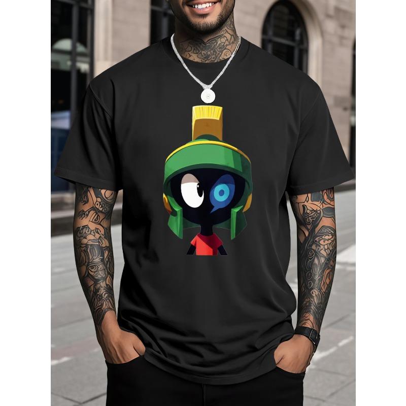 Martian Character on Black Men's Short Sleeve Suitable for Holidays Outfits Party Suitable for Outdoor Activities Refreshing And Breathable