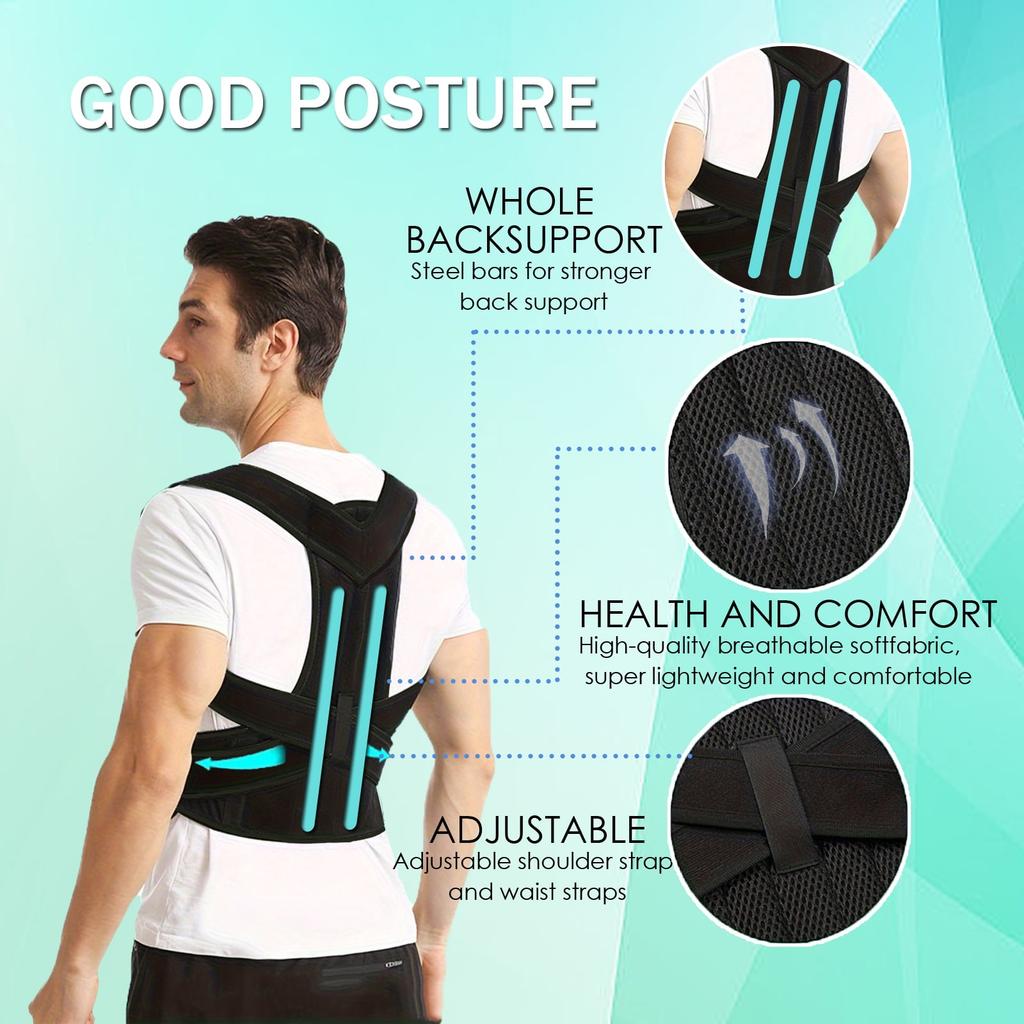 Posture Corrector for Men&Women-Lumbar, Pain Relief Back Brace-Black Medium