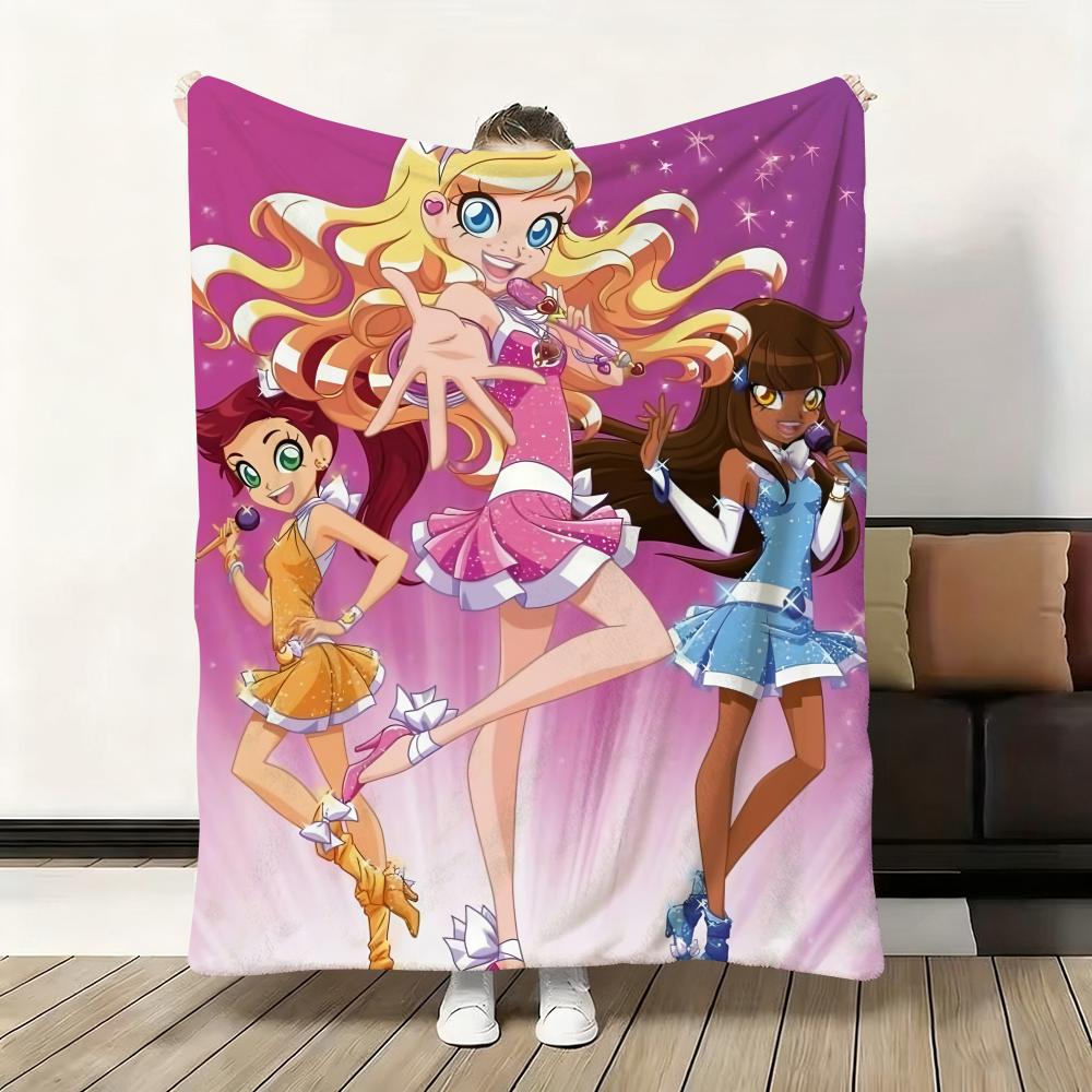 Süßer Cartoon L-LoliRock Wurf Weiche Flanelldecke Warm Knie Hautfreundlich Überwurf für Sofa Büro Bett Reisen Winter Übergröße