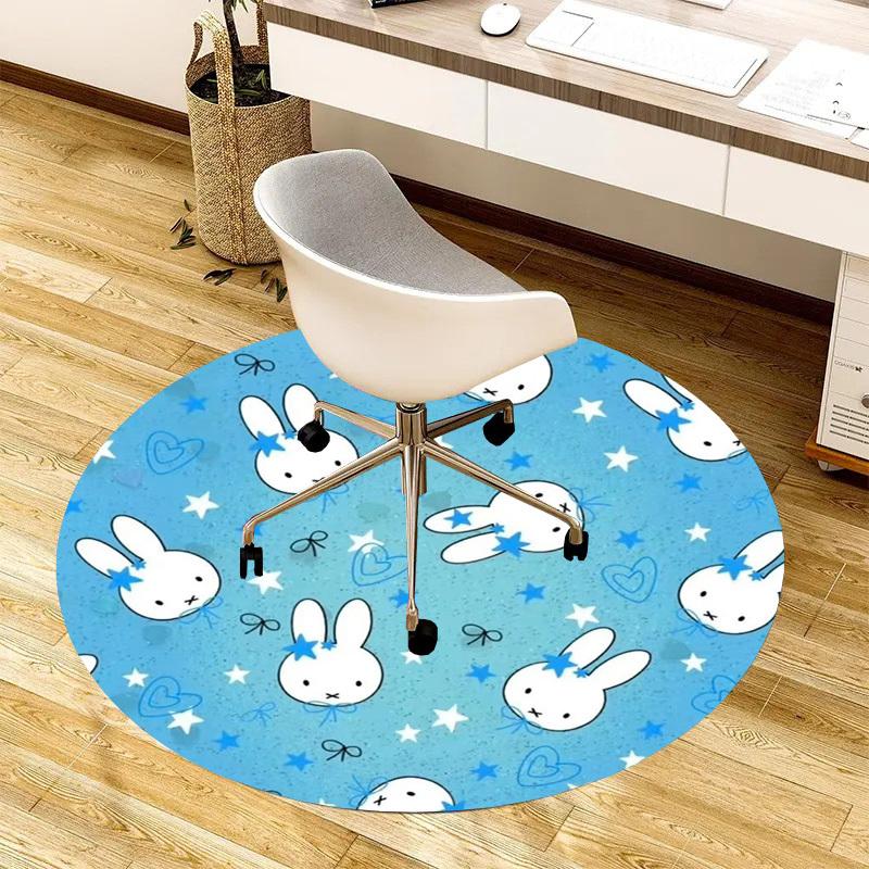 1pc Cute Bunny Pattern Blue Stars Hearts Round Carpet, Made of Polyester,Perfect for Decorating Office Chairs, Living Rooms Fplt817