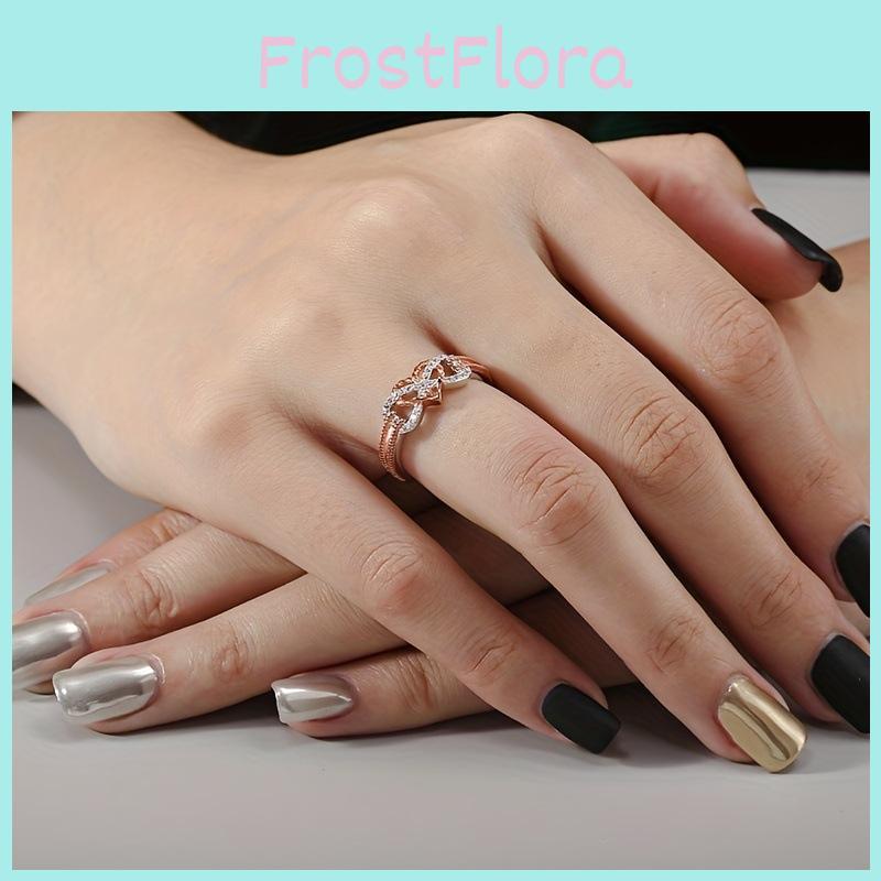 Elegant Rose Gold Two-tone Heart Cross Ring For Fashionable Young Women
