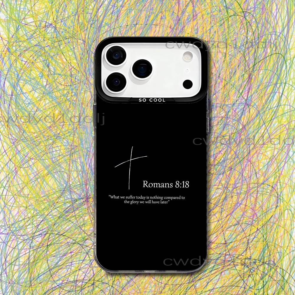 Christian Jesus Bible Quote Faith For iPhone 17,16,15,14,13,12,X,8,Pro,Max,Plus,SE4,Air,Mini Black IMD Matte Case