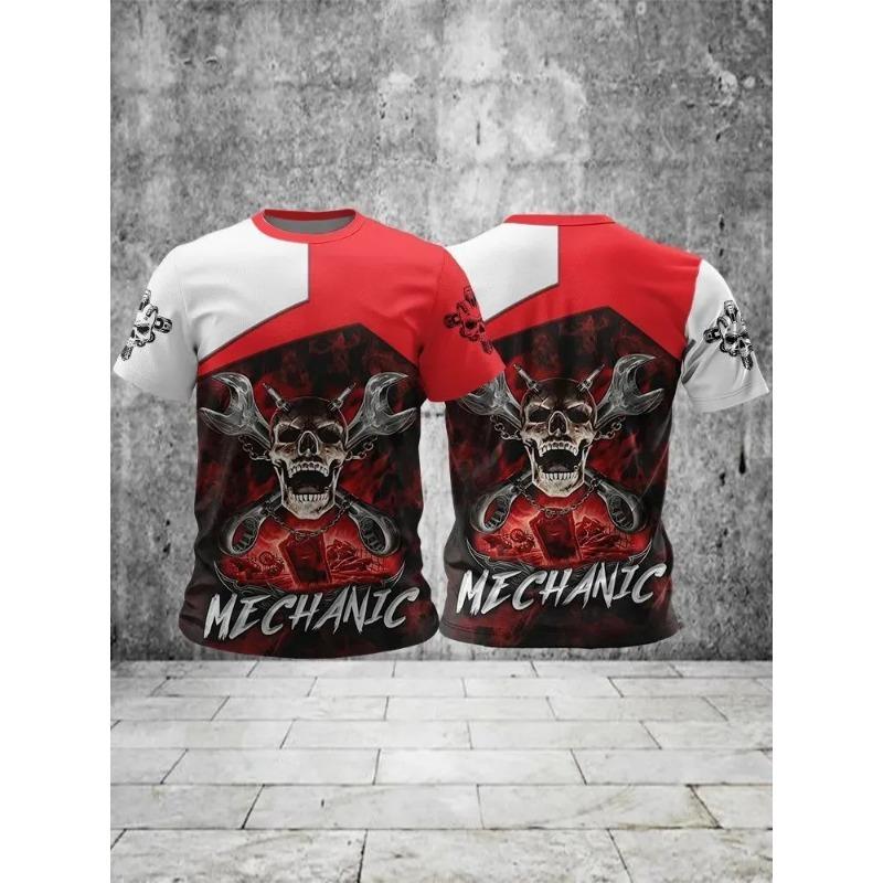 Summer Round Neck Mechanic T-shirts 3D Print Mechanic Engine Graphic Top Fashionable Casual Short Sleeved  Men's T-shirts