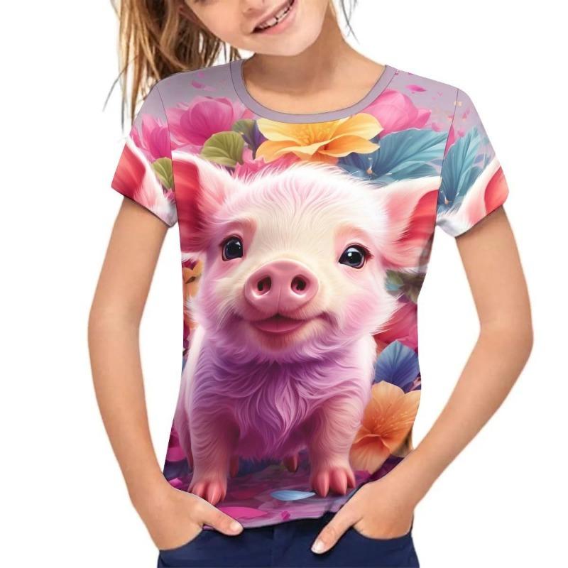 kids t shirt Summer Children's Cute Animal Print Style Simple Casual Round Neck Pullover Short Sleeved T-shirt