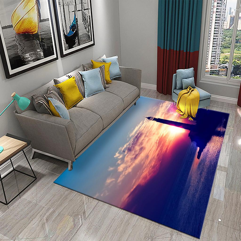 Bathroom Kitchen Entrance Non-slip Living Room Bedroom Floor Rug Lighthouse Rug Sunset Beach Theme Rug