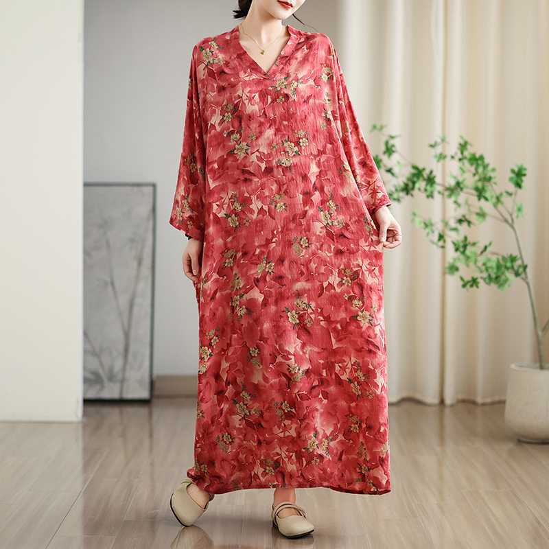

Vintage Long Dress with Cotton and Linen Patterns One size