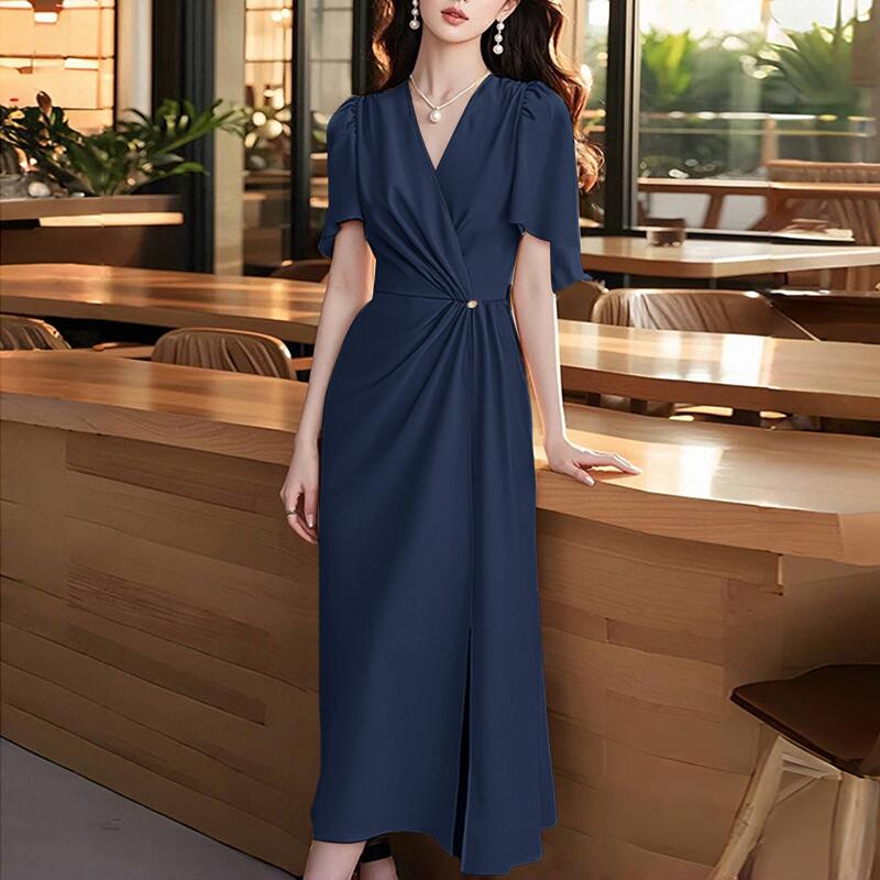 ZANZEA Women Casual V-Neck Summer Short Sleeve Long Dress