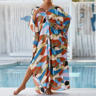 Acoperire Boho de damă, rochie caftan de plajă Vacay, mărime mare, cu contrast largi