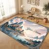Mountain Landscape Theme Crystal Velvet Floor Rug Personalized Custom Name Text Warm Carpet Home Decoration