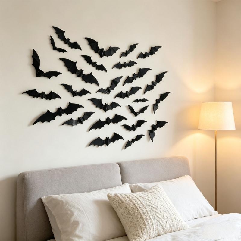 Indoor Halloween Bat Sticker Set, 111 Black 3D Flying Cutouts Sticker for Entryway, Glass Panels, Room Sections and Shop Display Use IndoorsSticker