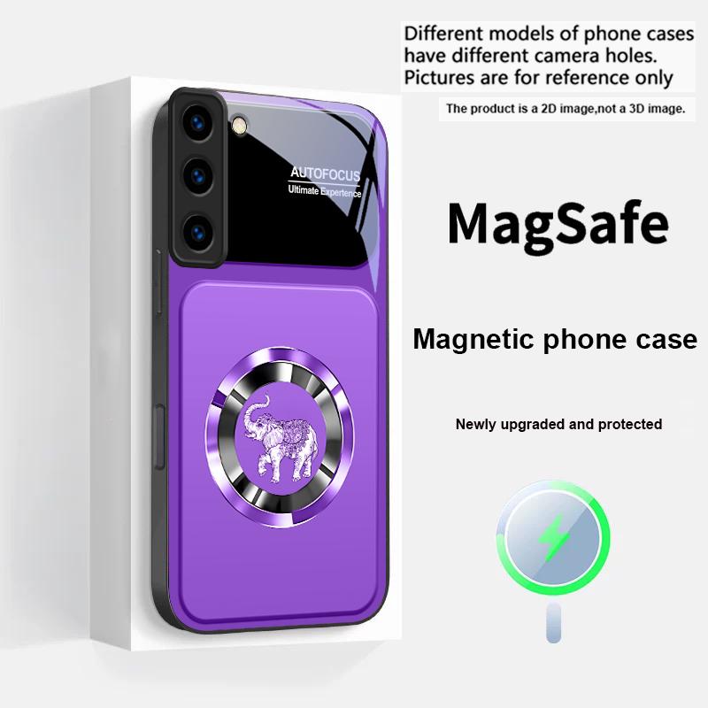 Elegant Pink Elephant For Magsafe Samsung S25 S25 Edge S25Ultra S8 9 10 20 S21 Pro 22 Plus S23 FE S24 Ultra Glass Phone Case