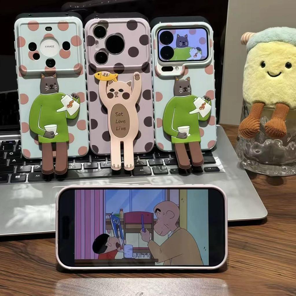Applicable To iPhone17ProMax New Cartoon Mobile Phone Case Catch Fish Cat Drink Coffee Cat Apple 16 Soft Case