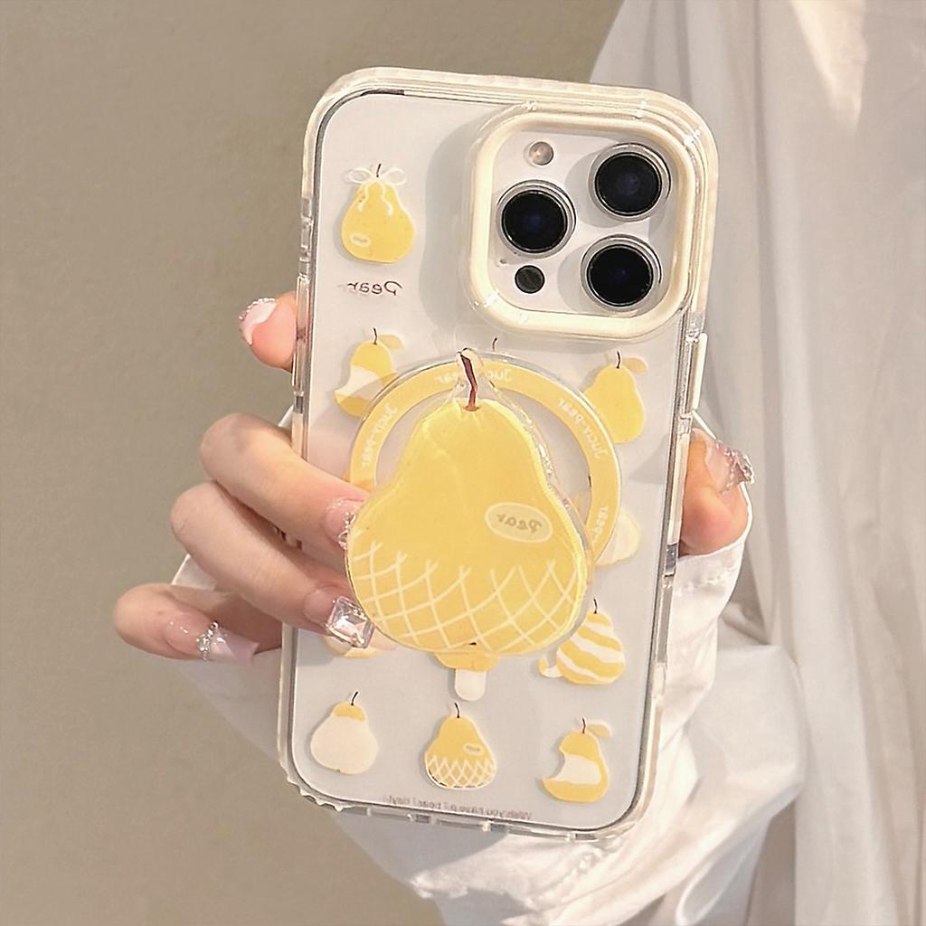 Yellow Pear Magnetic Stand 16Promax Transparent for IPhone17 Phone Case 14 for 13 Niche 12 Anti-fall