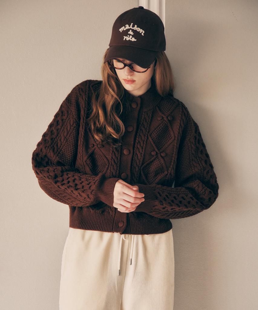 Rolarola Wool Button Cable Cardigan Brown