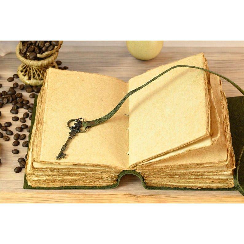 Handmade Leather Book, Leather Grimoire -Handmade Deckle Edge Paper Leather Bound Journal -Book of Shadow Leather Sketchbook-Drawing Journal