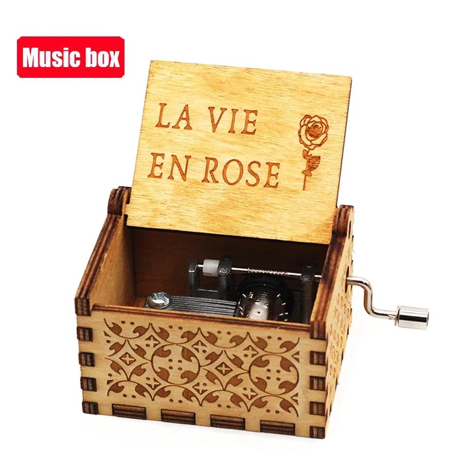**Hot Antique carved Wooden Hand Crank Jurassic Park Music Box Action Toy Figure Anime Model Christmas Birthday Gift