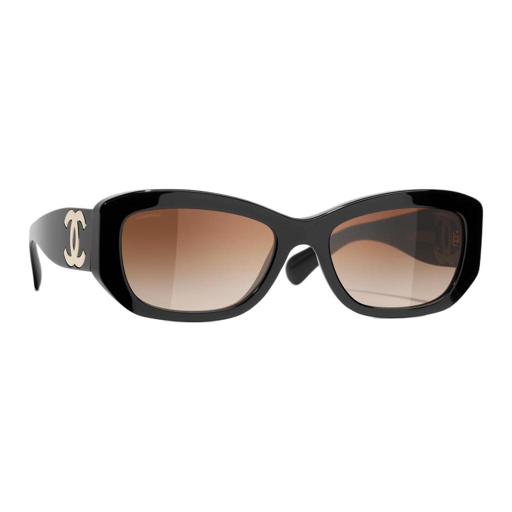Chanel Logo Arm Oval Sunglasses Unisex Sunglasses Black CH5493A-C622S5