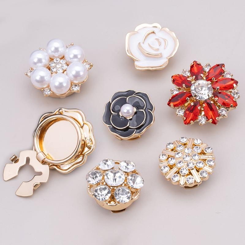 Crystal Pearl Button Covers For Women Blouses Detachable Clip-On Shirt Coat Decorative Buttons Diy Sewing Buttons Holiday Decor