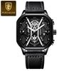 POEDAGAR Fashion Men Wristwatches Luxury Chronograph Luminous Waterproof Date Watch Square Dial Leather Quartz Watches