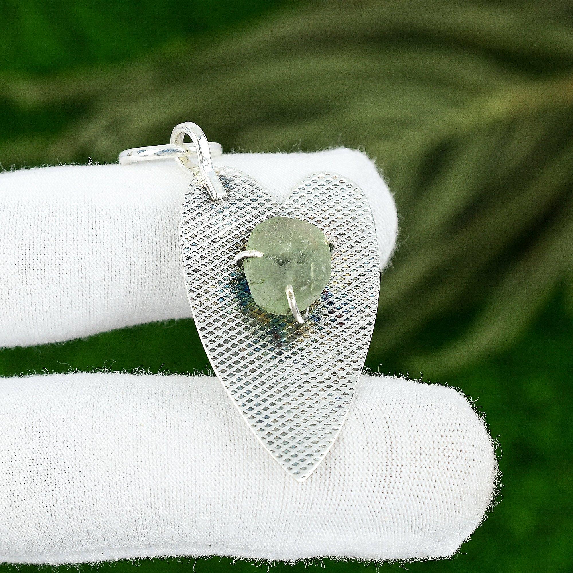 

Friendship Day Deal Oval Prehnite Rough Stone Engagement Pendant Sterling Silver