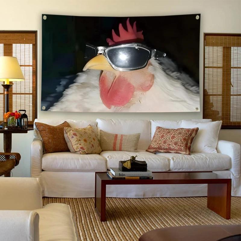 Coole Hühnerflagge 3x5 Fuß 2x3 Fuß Lustiges Tier-Wandbehang, Strapazierfähiges Polyester, Perfekt für Wohnzimmer, Studentenwohnheim, Partydekoration
