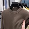 Men's High-End Round Neck Bark Texture Sweater - Autumn/Winter Solid Color, Thickened Knit Top for Middle-Aged & Young Adults