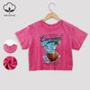 Paradise Beach Coconut Prints Cotton Crop Tops All-Math Summer Lace Hem Washed T-Shirt Regular Fit O-Neck Tees Casual Clothes