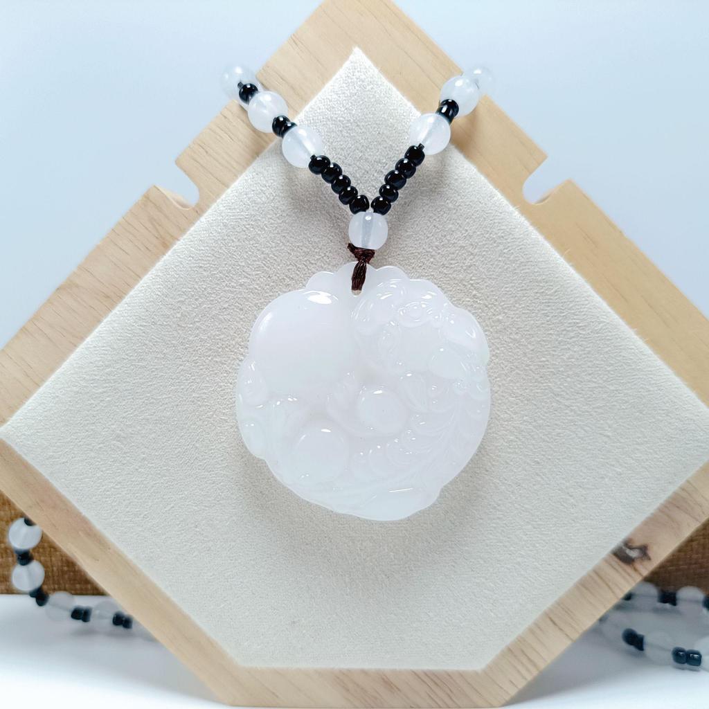 Pixiu Jade Pendant Necklace with Peace Buckle - Unisex Long Sweater Chain