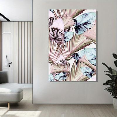 Dipinto decorativo moderno per soggiorno con foglia rosa, pittura da appendere con pianta, tela per parete di sfondo del divano della camera da letto