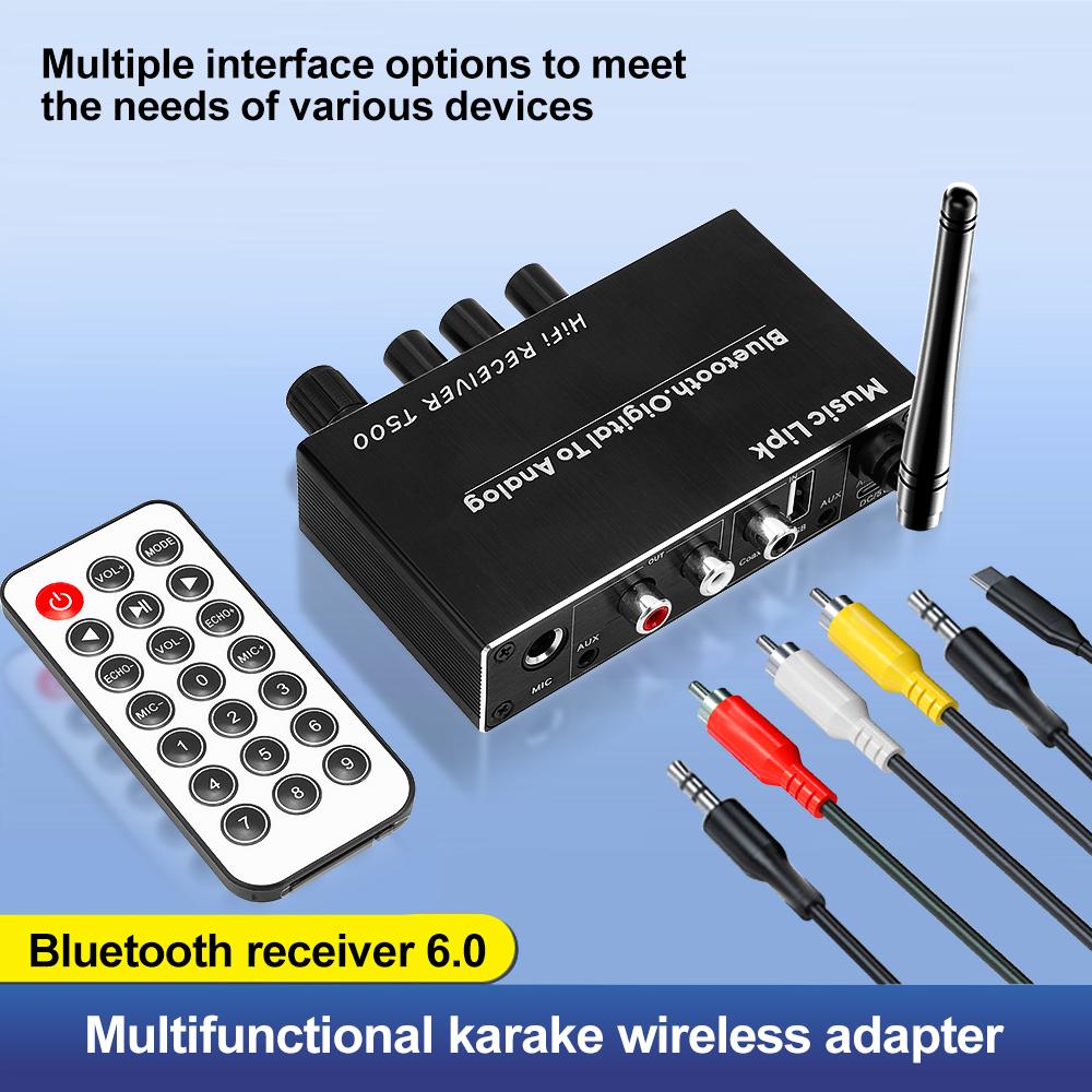 T500 DAC Bluetooth 5.4 Audio Receiver Digital To Analog Converter 3.5mm AUX RCA Coaxial USB U-Disk Karaoke Stereo Wireless Adapter