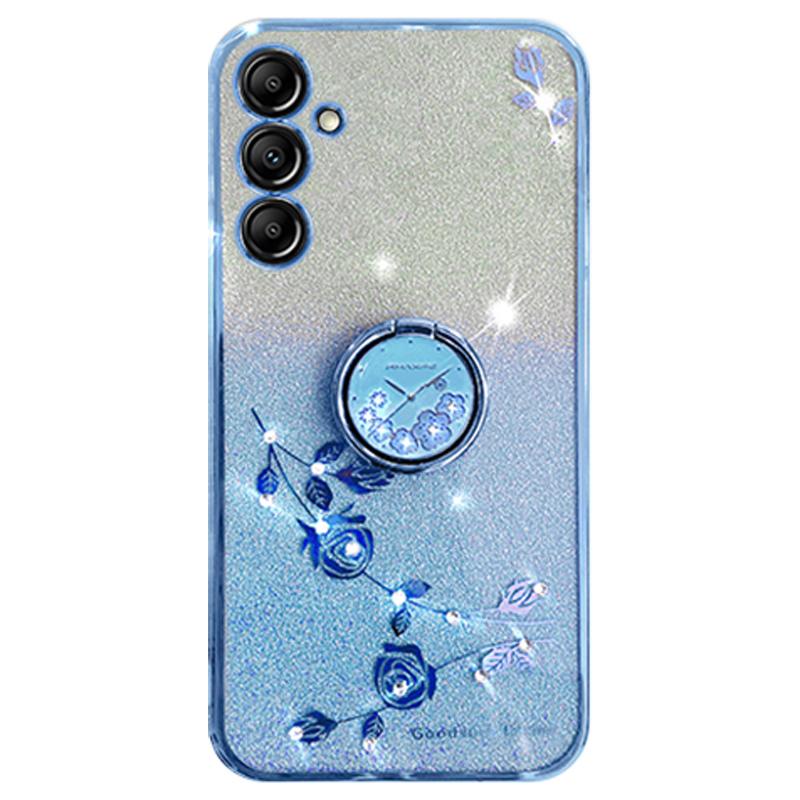 KADEM For Samsung Galaxy M54 5G/F54 5G Flowers Cover Ring Kickstand Glitter Rhinestone TPU Phone Case