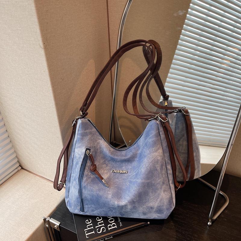 

Simple personality, fashion trend, autumn new large-capacity bag, retro texture women s shoulder tote bag синій