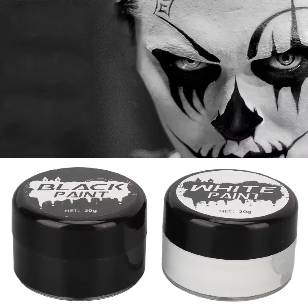 2PCS Halloween Face Painting Kit Highly Pigmented Face Body Brus Paint Black and White for DIY Cosplay Theme Parties Body Makeup
