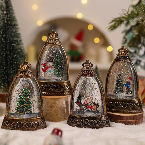 Christmas Snow Ball Lantern Bell Shape Swirling Glitter Christmas Lamp for Holiday Home Office Tabletop Decor