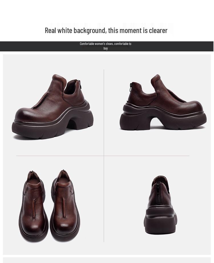 Jie Zhou Autumn/Winter 2025 Women's Retro Cowhide Short Boots - Solid Color, Back Zipper, Casual & Versatile.