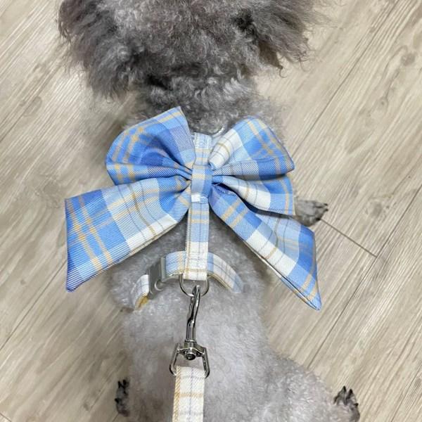 With Us Damda Dog Cat Harness Check Ribbon Harness Leash Set Pink Blue Yellow