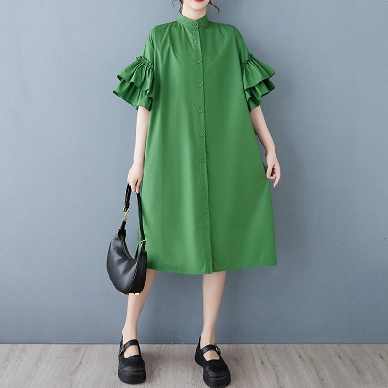 Kurzärmlig Übergröße Vintage Neu in Kleider für Frauen lässig locker Midi Sommerkleid