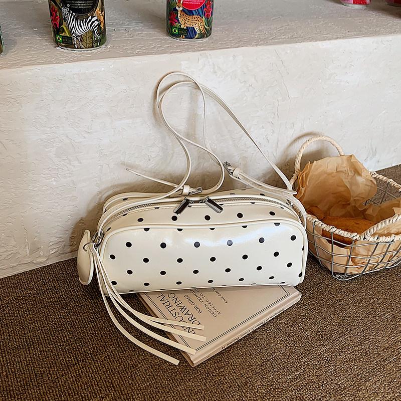 Light Luxury Texture Red Polka Dot Shoulder Bags Women's New Trend PU Leather Zippers Underarm Bag Simple Vintage Lady Handbags