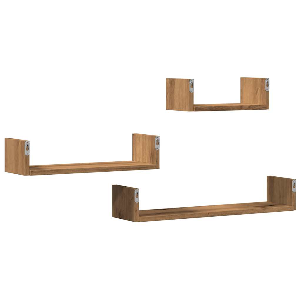3-Piece wall decoration storage shelf, decorative wall-mounted display rack, artist oak engineered wood