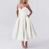 Women's Fashionable Solid Color Princess Dress With Mesh And Double Layered Suspender Dress
