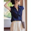 Basic House Women's V-Neck Knot Satin Blouse