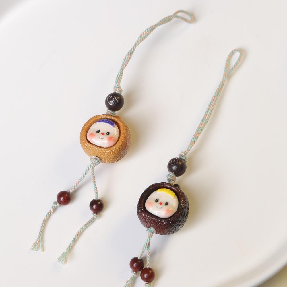 Sandalwood Cute Cartoon Chestnut Garlic Pendant Phone Strap Keychain