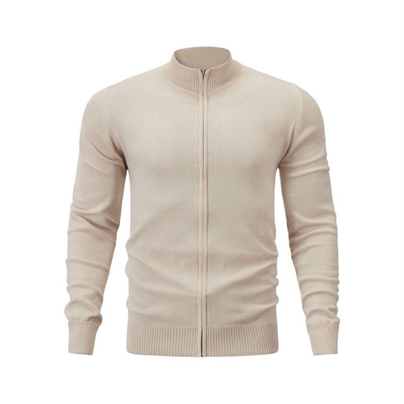 Men's Stand-up Collar Casual Sports Sweater – Solid Zipper Knitwear, Versatile Woolen Design