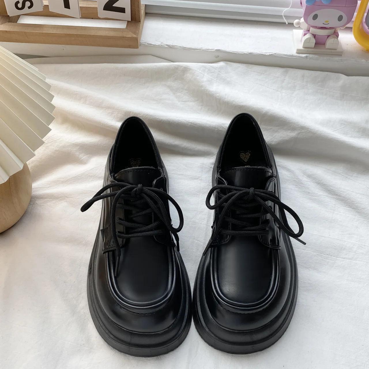 

Fashion Lace-up Lolita Shoes Mary Janes Women s Shoes School Uniform Jk Student Shoes Women Girl Round Toe Lolita Vintage Oxford 2025 39 чёрный