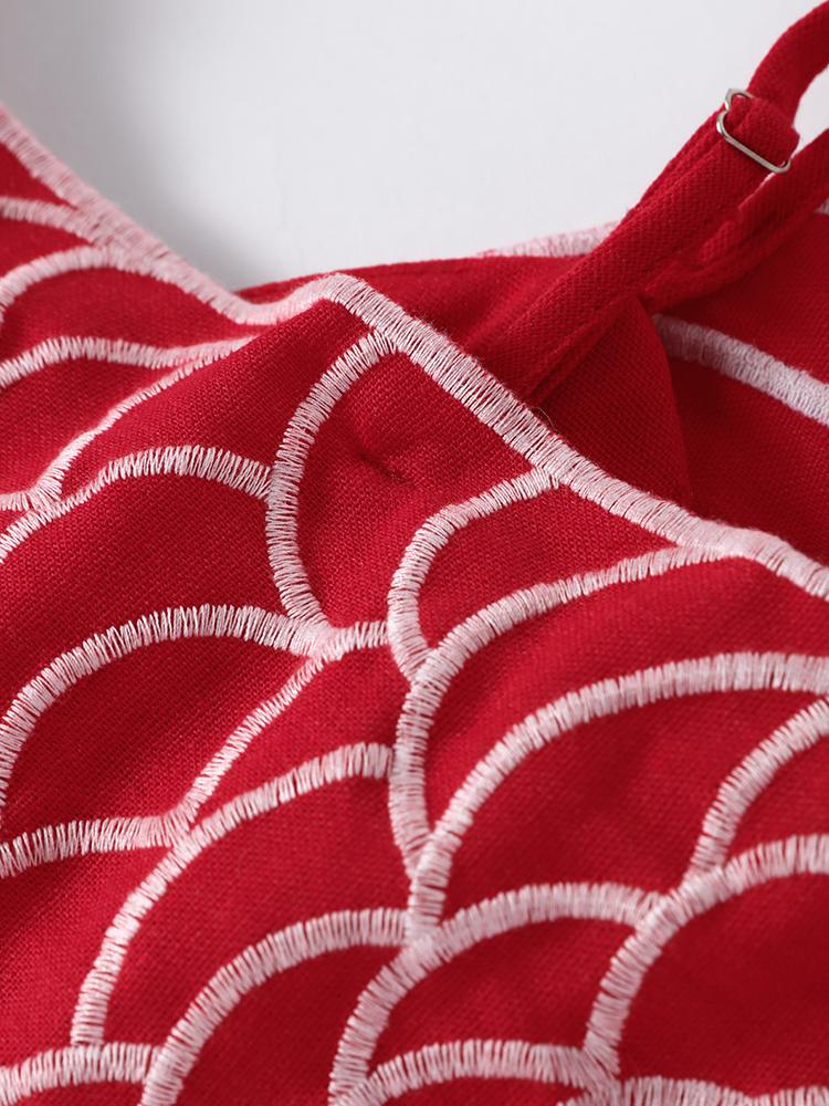 Красная вышивка в форме рыбы Женские платья свободный бретель без рукавов спинки — фото 9