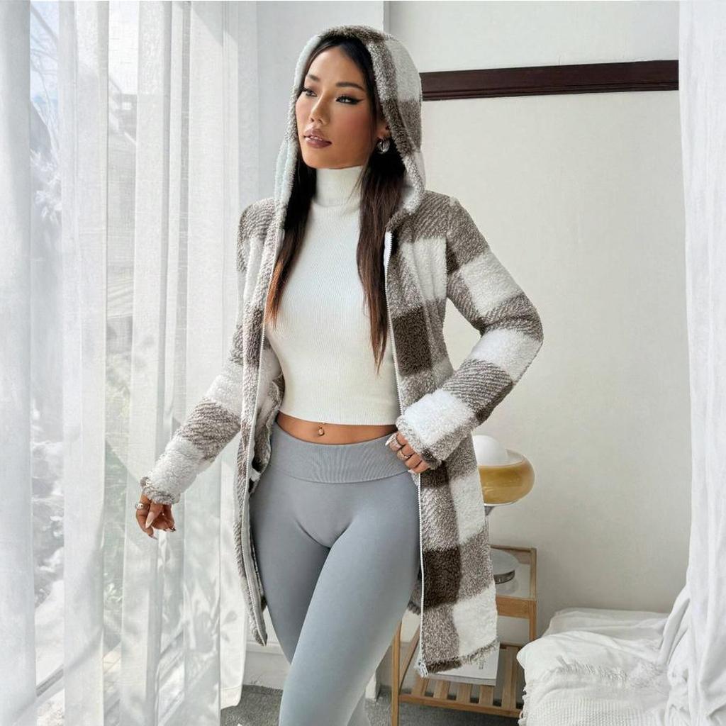 Women's Autumn/winter Lamb Cardigan Hooded Zipper Fleece Casual Coat