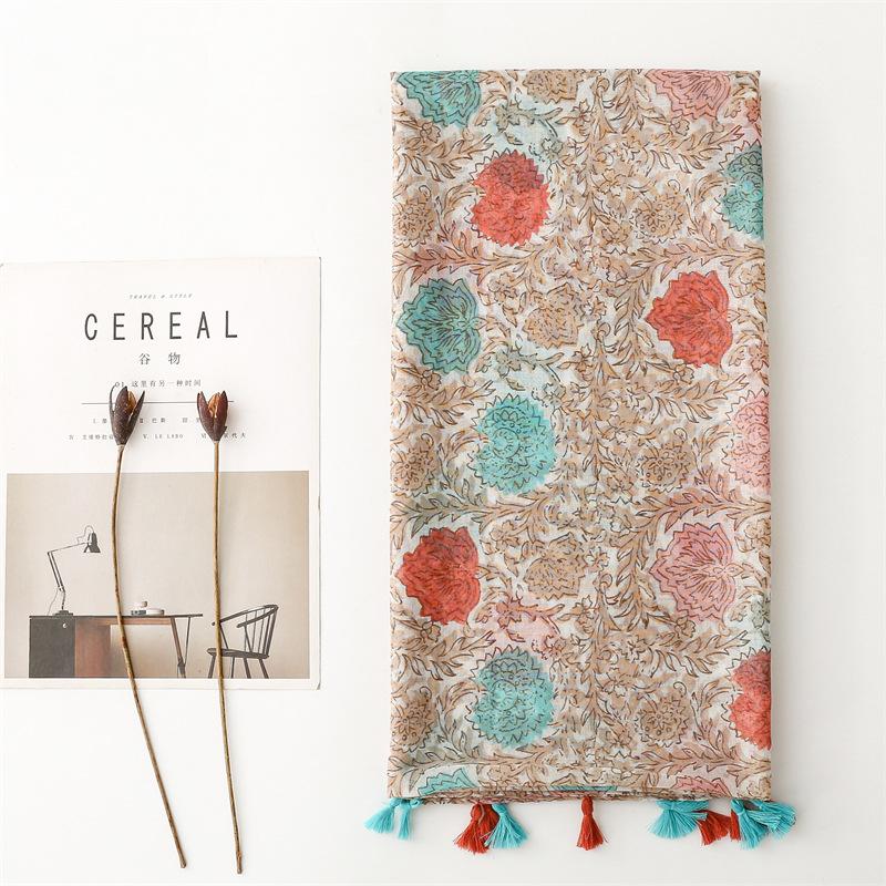 Quatro estações mulheres viagem protetor solar cachecol arte acessórios fotografia fio bali colorido planta flor xale