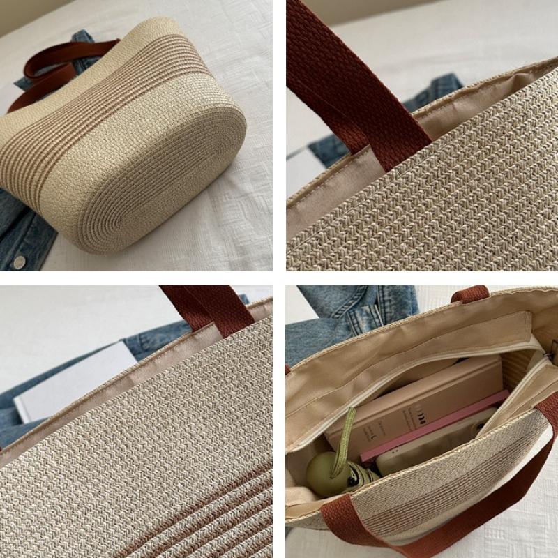 Classic Striped Women Straw Bucket Shoulder Bags Large Capacity Casual Ladies Underarm Bag Versatile Girls Handbags Beach Tote